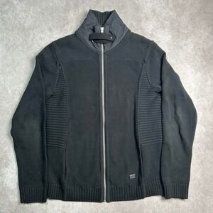 Armani Exchange Mens L Black Full Zip Cotton Knit Sweater Mock Neck Buckle